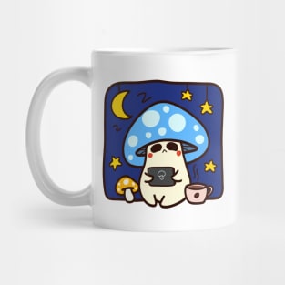 Sleepy stem : cute mushroom on blue Mug